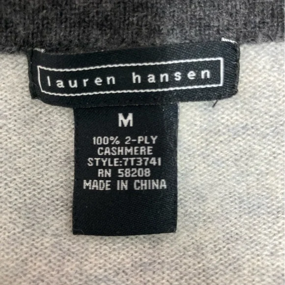 Lauren Hansen Grey 2-ply 💯% Cashmere Henley Sweater Med - Picture 4 of 5